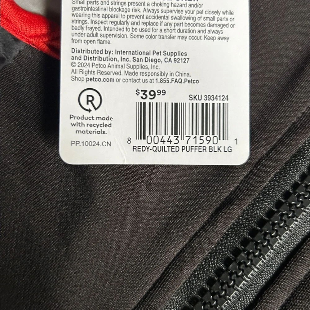 NWT Reddy quilted puffer dog jacket L